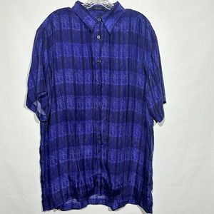 Marc Edwards Mens 100% Silk Blue Plaid Button Down Short Sleeve Shirt